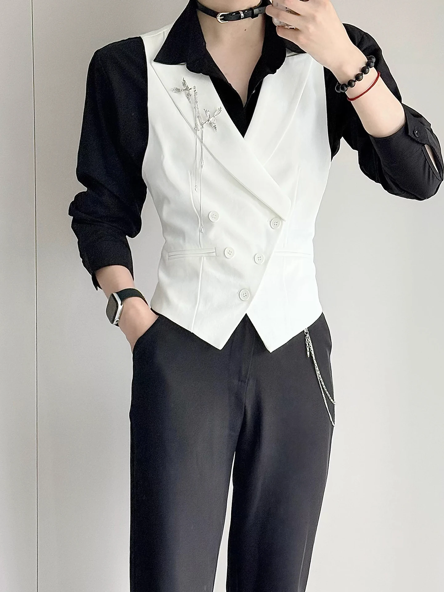 

White Suit Jacket Vest Slim Fit Waist Cinched Three Piece Set Unisex Youthful Vitality Style Polyester Fiber All Seasons