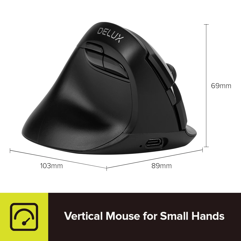 Delux M618ZD Left Hand Ergonomic Wireless Vertical Mouse Bluetooth 2.4GHz RGB Rechargeable Silent Mice for Office