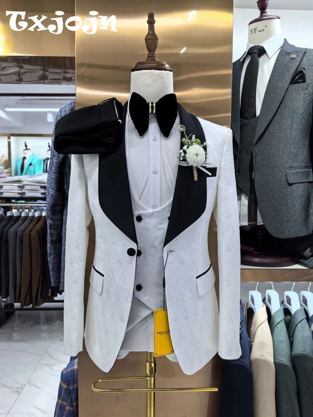 Men Jacquard Suit Set For Wedding 2025 Formal Single Breasted Men Office Suit Elegant Peak Lapel Men For Meeting Suit Customized
