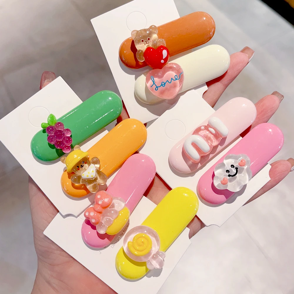 2 قطعة/المجموعة Ins كاندي اللون البيضاوي ثلاثية الأبعاد الكرتون دبوس الشعر منقار البط كليب لطيف الحلو أغطية الرأس للنساء فتاة إكسسوارات الشعر اليومية هدية #6