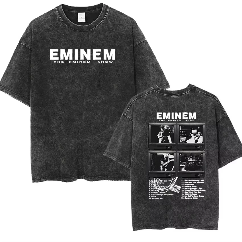 

2025 90s Rapper Eminem World Tour Music Graphic T Shirts Men's Cool Hip Hop Vintage Washed T-shirt Unisex Gothic Streetwear