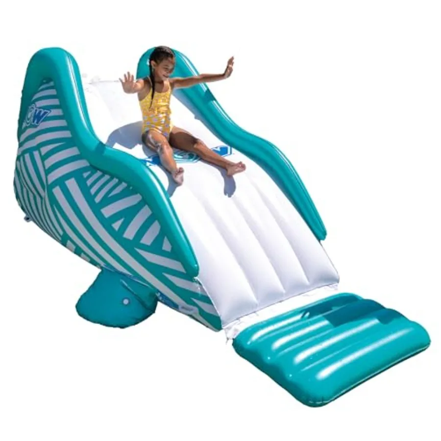

Wiggler Sprinkler Inflatable Slide White Teal Pool Waterslide for Backyard Parties Fun for Adults Garden Hose Attachment
