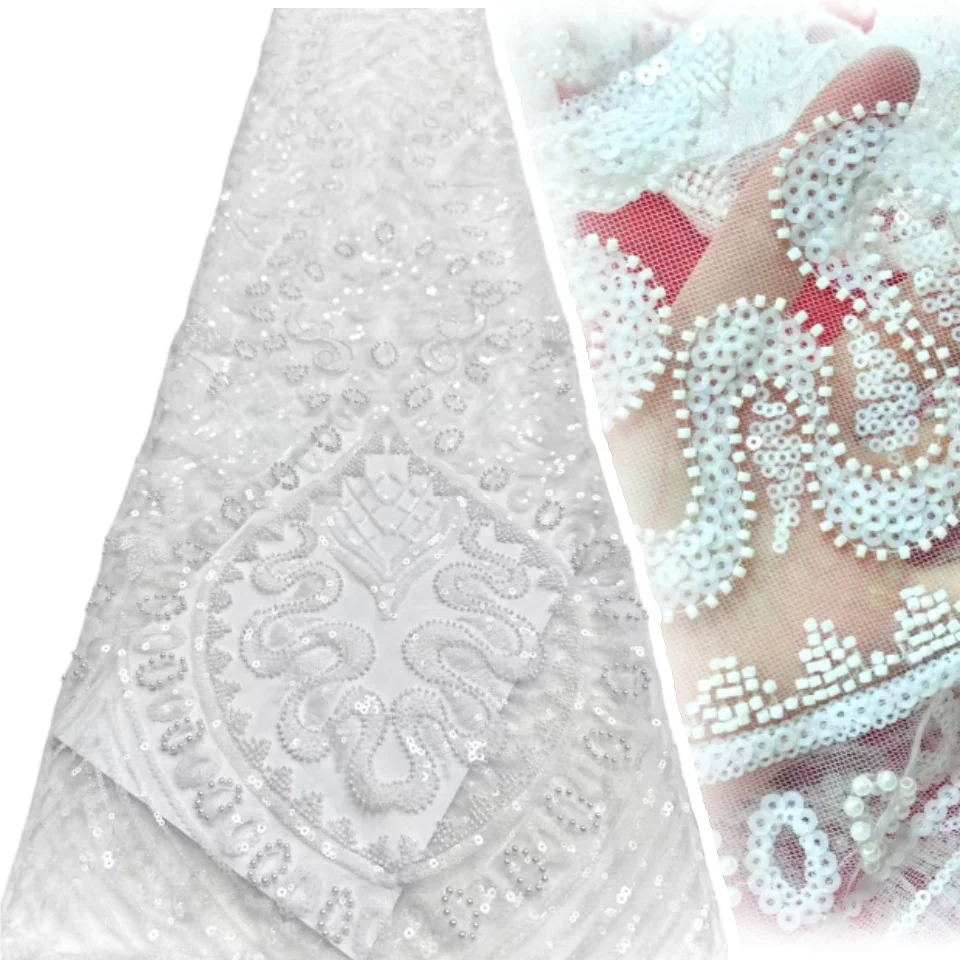 

Nigerian Luxury Sequins Lace Fabric 2025 High Quality Beads African Lace Fabric French for Women Wedding Party Dresses SZ1675