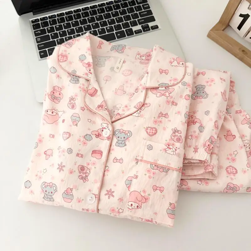 

Sanrio My Melody женские пижамные комплекты для сна Kawaii мультфильм весна и осень брюки с длинными рукавами одежда для сна для молодых девушек домашняя одежда