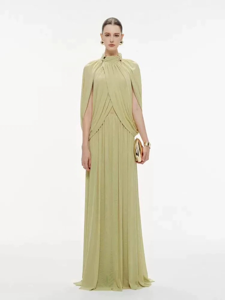 

Ele Folded oulder Dr Women's High-End Sensation Luxury Lady Sle Slimming Formal Long Dr Faionable Mid-Waist A...