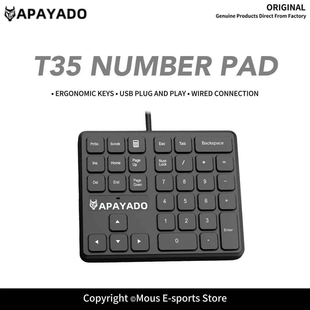 T35 Compact Portable Number Pad with Anti-Slip Pads One-Touch Calculator Comfortable Typing for Laptop Desktop Office Workers