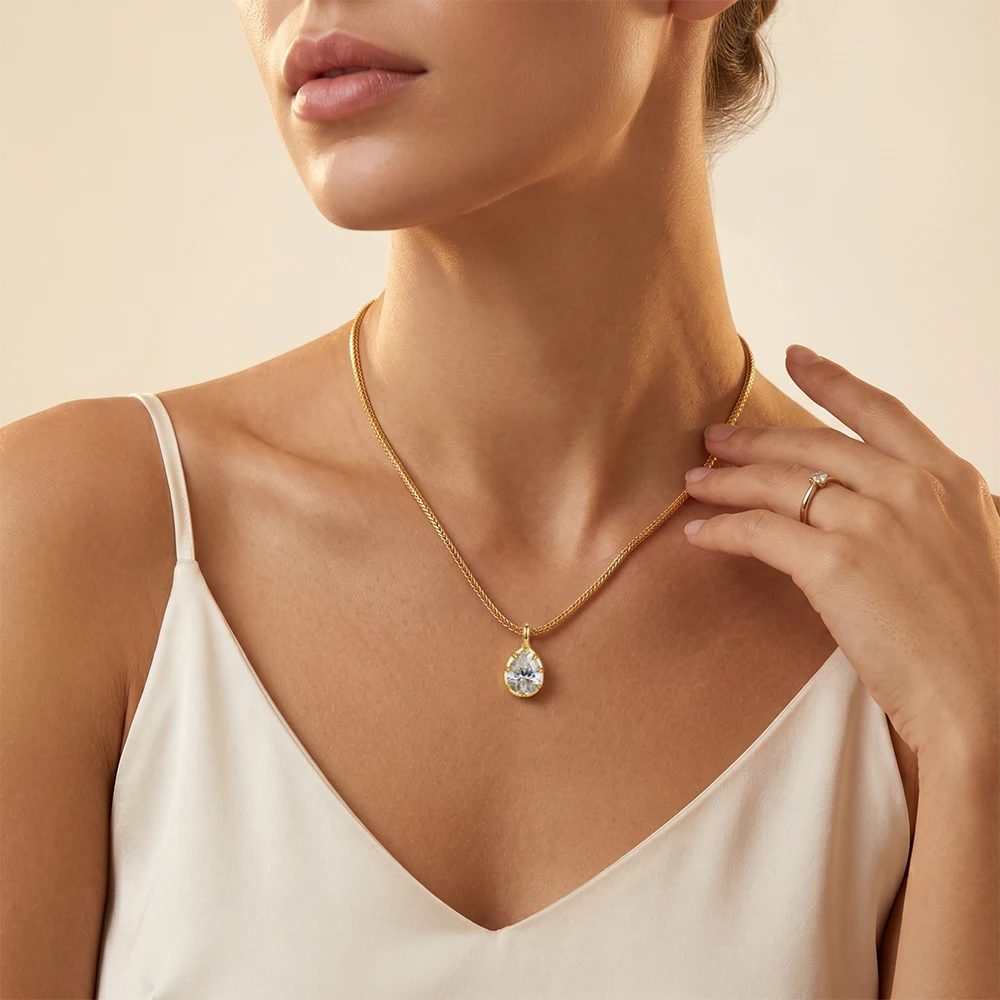 MINTYBOX Bezel Set Moissanite Pendant Collection Heart Oval Round Pear Cut Copper Necklaces for Women Office Daily Wear Jewelry