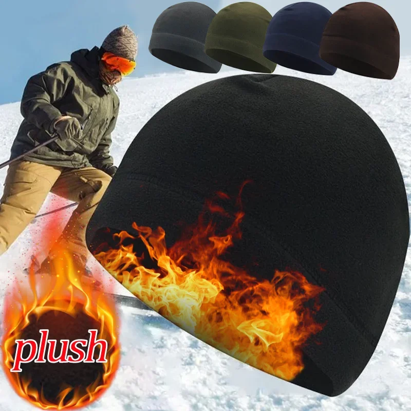 Unisex Warm Polar Fleece Fabric Hats Classic Windproof Skullies Hats for Outdoor Hiking Fishing Cycling Hunting Caps Accessories