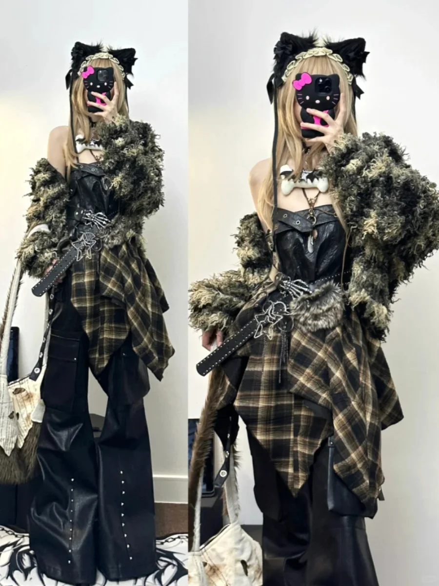 

Y2K Spicy Girl Асимметричное платье с открытыми плечами Женская осенняя новая юбка в стиле панк с высокой талией для поездок на работу