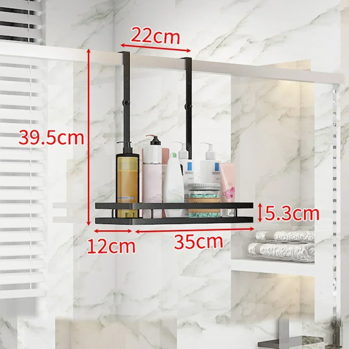 Hanging Shower Caddy Shelf with Hooks Suction Cups Nail-free Stainless Steel Shampoo Storage Shelf Rack Bathroom Basket Holder