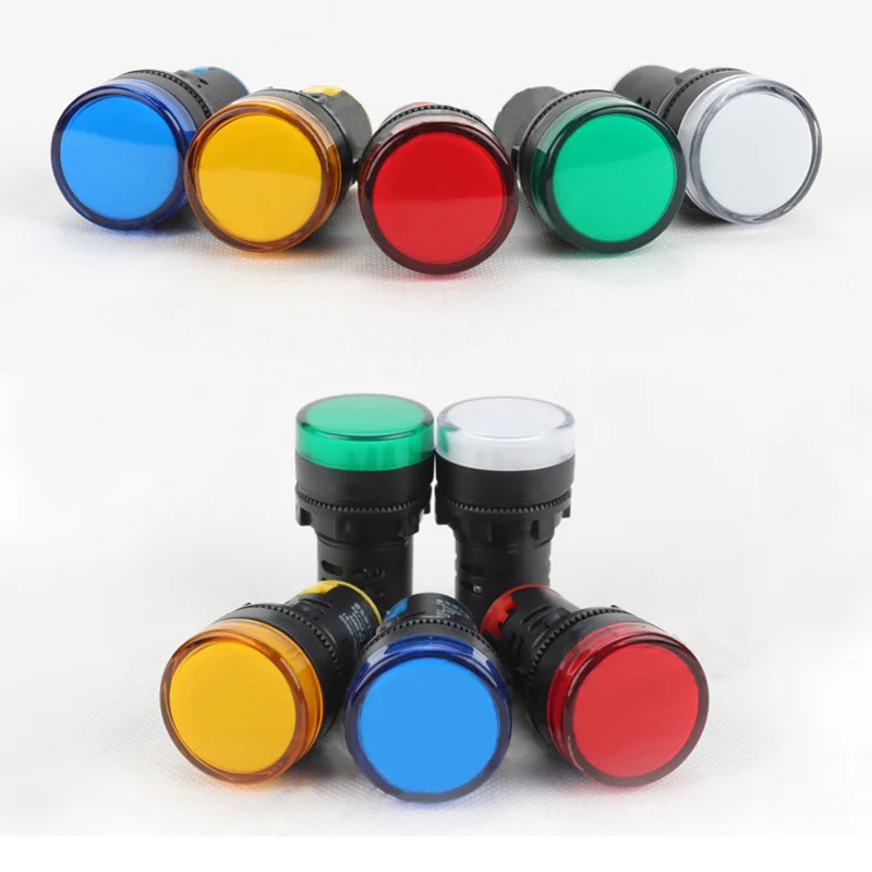 22mm Panel Mount Signal Power Led Indicator Light AD16 Blue Green Red White Yellow Pilot Lamp AC DC 12V 24V 220V AD16-22DS