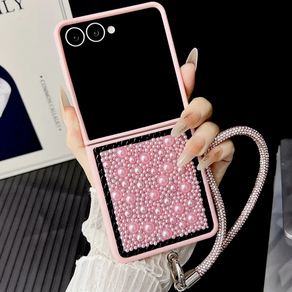 

Glitter Pearl Style Folding Phone Case for Samsung Z Flip 7 6 5 4 3 Luxury Full Body Protection Shockproof Bling Droplets Cover