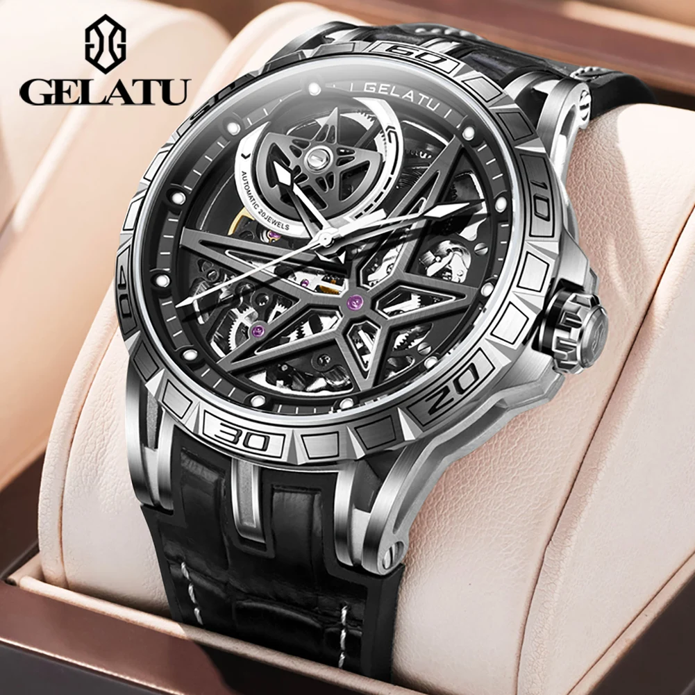 

GELATU 6009 Mechanical Men Watches Deep Waterproof Luminous Pentagram Design Trendy Leisure Hand Clock