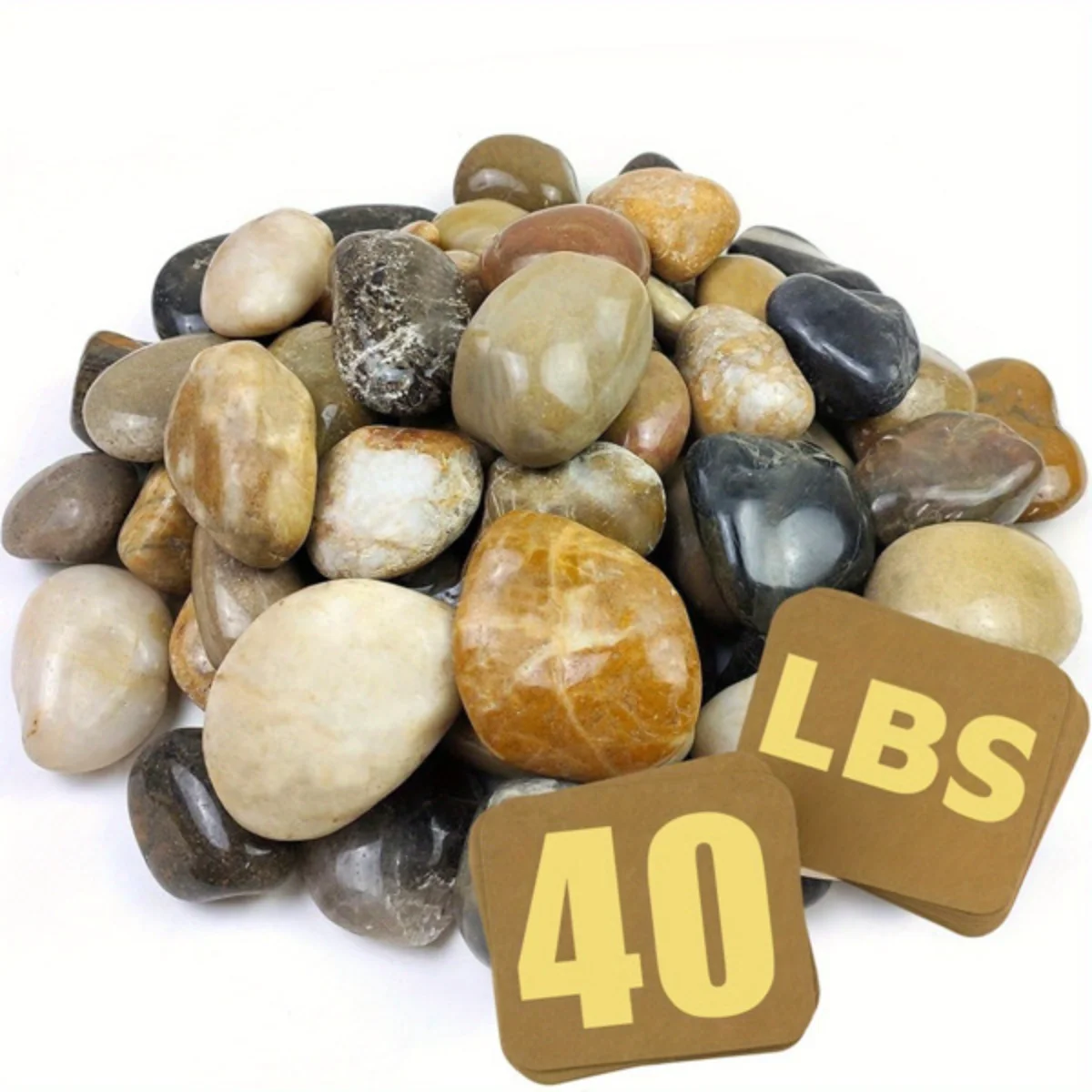 

40lbs River Rocks for Landscaping • 1.6-2.4" Decorative Pebbles • Handpicked Smooth Stones Mixed Colors (No Weekend Shipping)
