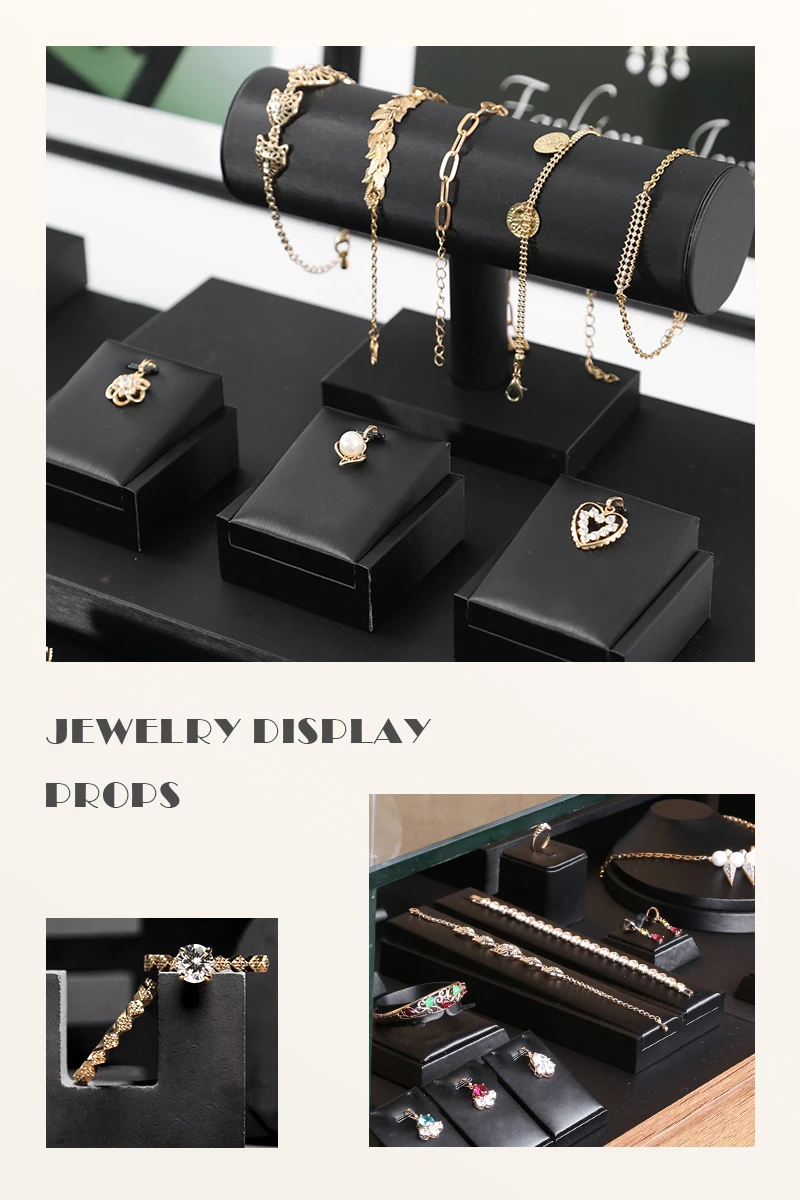 High Grade Black Leather Watch Display Rack Bracelet Earrings Display Plate Pearl Jade Rack Counter Jewelry Exhibition Props