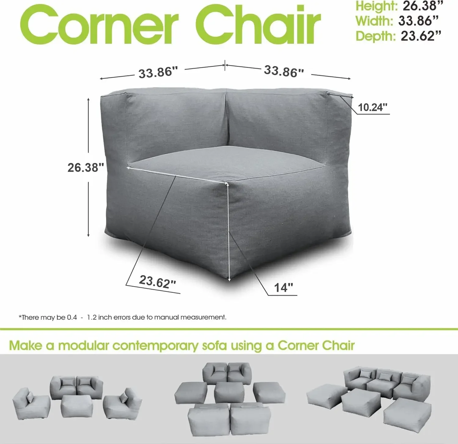 Outdoor Modern Corner Armrest Chair Foam Filled Pool Lounge Chairs | Comfy Patio Couch Bean Bag Chair Creating Unique Garden Mod
