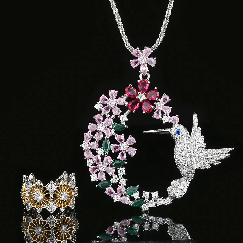 

High-end Jewelry Set Luxurious Bird Necklace Hollow Open Ring Women's Versatile Niche Wholesale