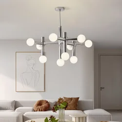 Silver Mid Century Chandelier Nordic LED Bauhaus Chandelier For Living Room Bedroom Shop Bar Decor Art Ceiling Chrome Chandelier