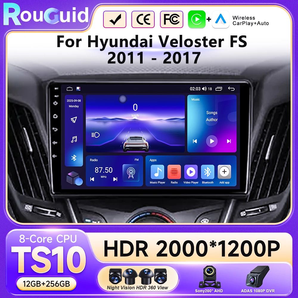 

Car Radio Carplay For Hyundai Veloster FS 2011 - 2017 GPS Navigation Auto Stereo Multimedia Player 5G Wifi Screen BT Android 16