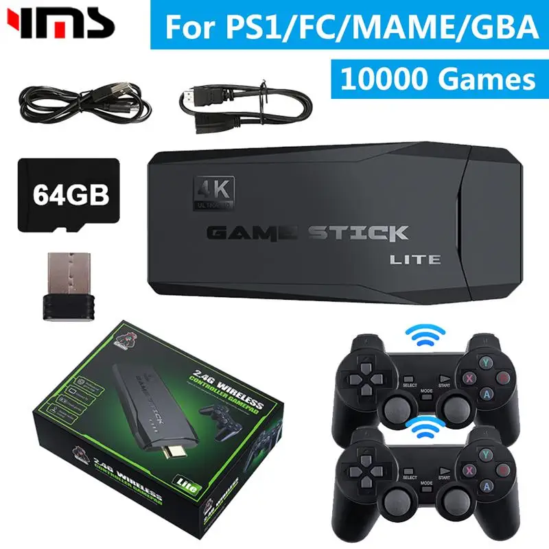 New 4K Video Game Console 2.4G Dual Wireless Controller Game Stick 10000 Games 64GB Retro Game Console Downloadable Games for