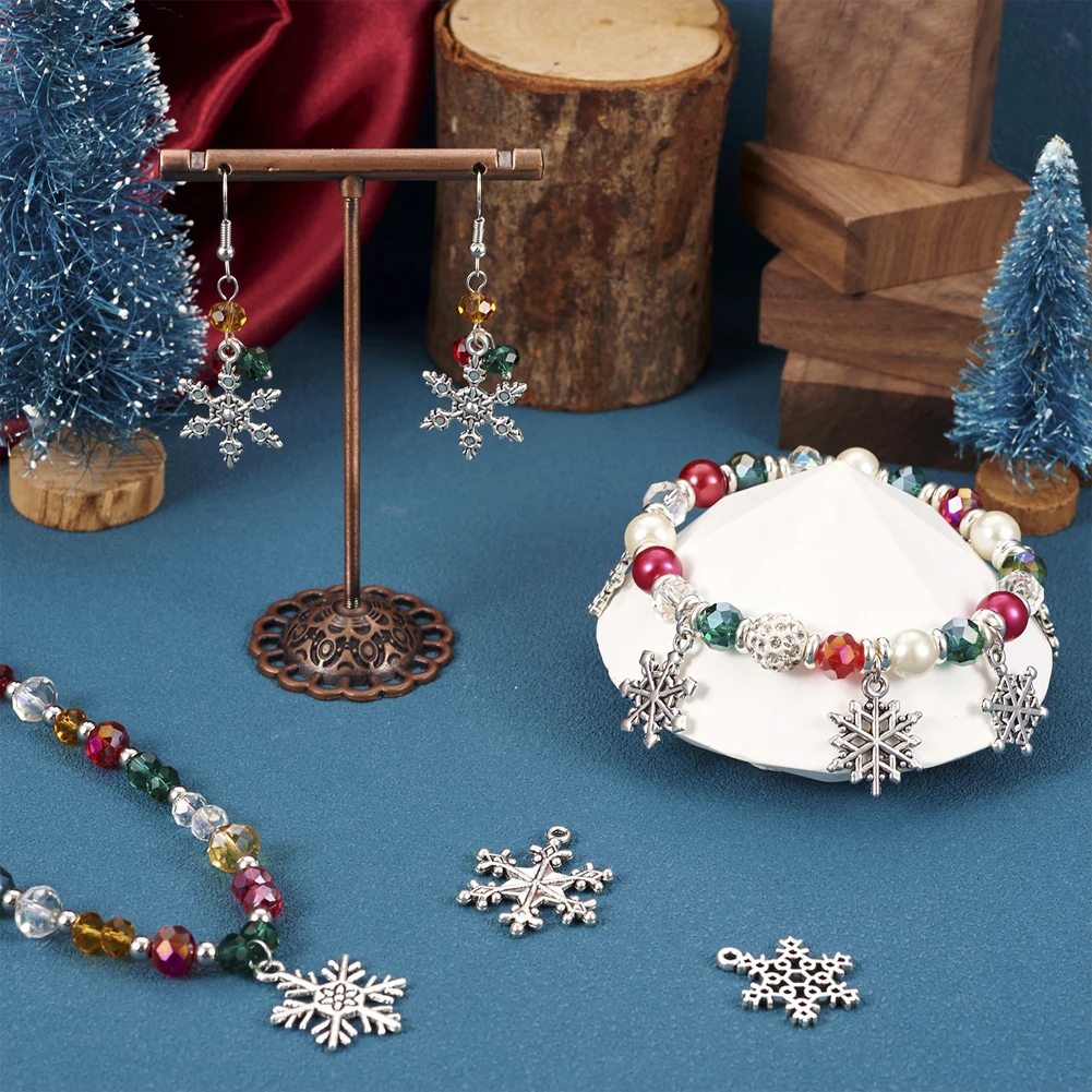 120Pcs Antique Silver Color Snowflake Charms Tibetan Style Alloy Earring Necklace Pendant For DIY Jewelry Making Accessories