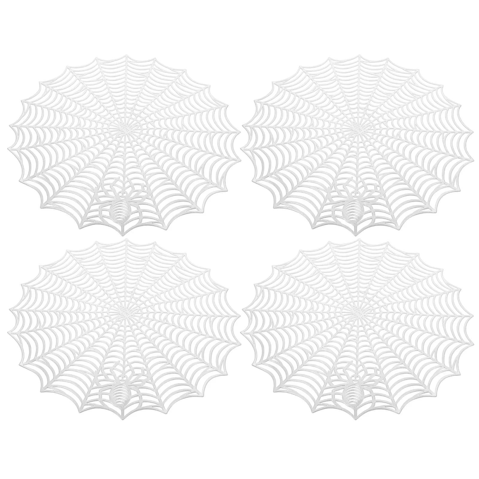 

4pcs Round Placemats Halloween Spider Web Design Heat Insulation Waterproof Table Mats For Dining Decoration Holiday Party Pvc
