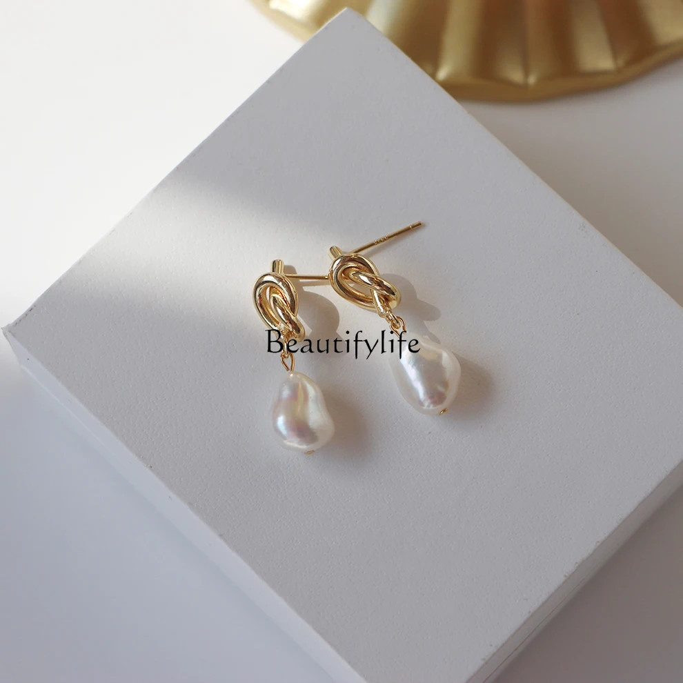 

Natural freshwater baroque pearl earrings 2024 new trendy temperament high-end earrings