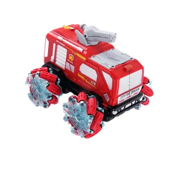 RC car electric fire engine toy 2.4G fire fighting water jet deformation rotating stunt car charging children's boys toys