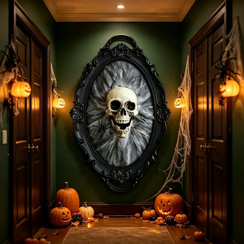 2026 New Halloween Retro Photo Frame Skull Decoration Painting Dark Goth Spider Skull Wall Horror Decoration