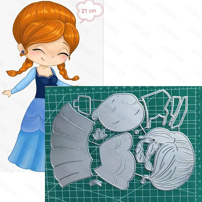 Niña en vestido largo con cola de caballo troquel de corte de Metal troquel de corte de Metal para manualidades de álbum de recortes DIY tarjeta de regalo de Navidad hecha a mano
