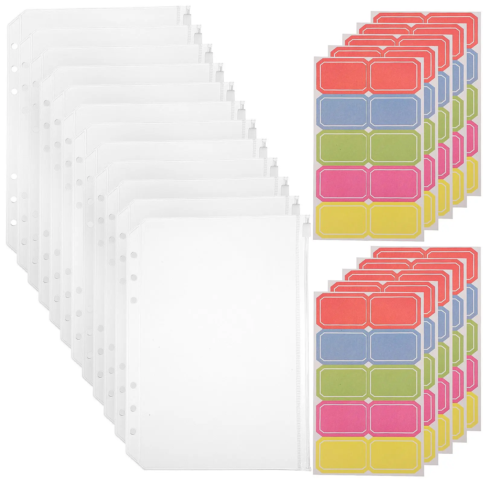 

12pcs A5 Binder Pockets 10 Tabs Document Filing Bags Zipper Storage Office Supplies Home Travel Use Lightweight Transparent