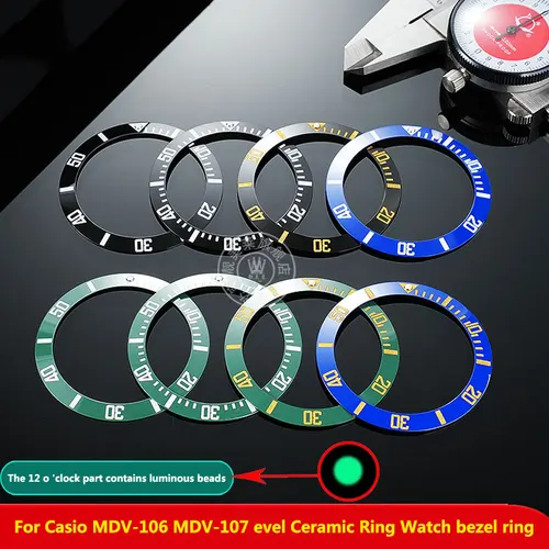 Imagen 2 del producto Para Casio MDV-106 MDV-107 pez espada agua fantasma biselado anillo de cerámica reloj bisel anillo escala Digital cuentas luminosas anillo inclinado hombres