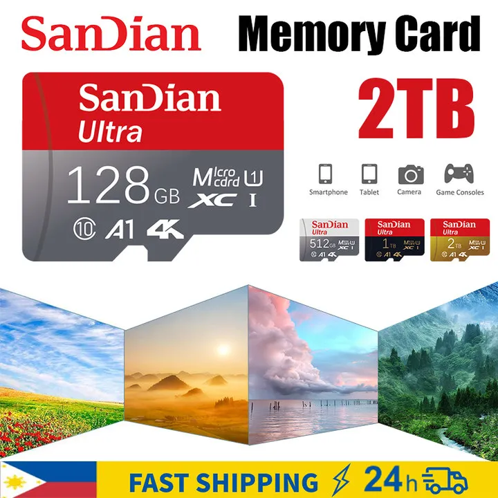 Kartu memori SD 512GB, kartu TF mikro/Sd 1TB 2TB kelas 10 kecepatan tinggi A2 kartu TF Flash 256GB untuk kamera 4K