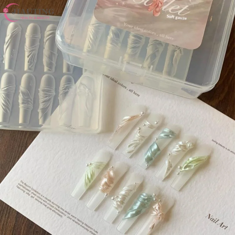 Moule à ongles en soie douce, motifs de rubans à haute transparence, sculpture 3D DIY pour manucure, modèles créatifs pour la conception d'ongles