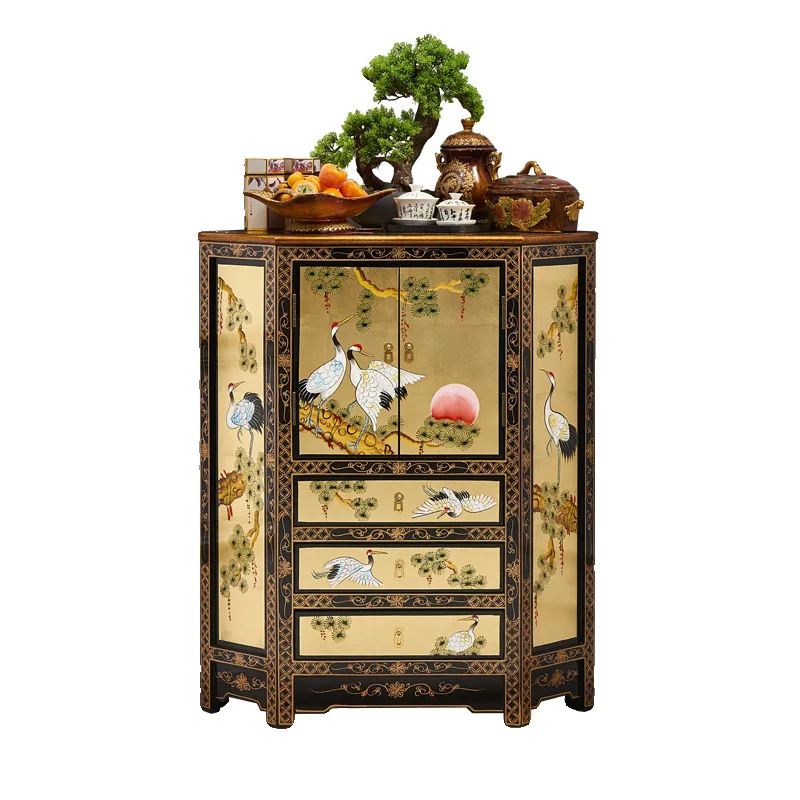 

Corner cabinet, Ming and Qing Dynasties, gold foil wall, pine crane Yannian, locker, triangle