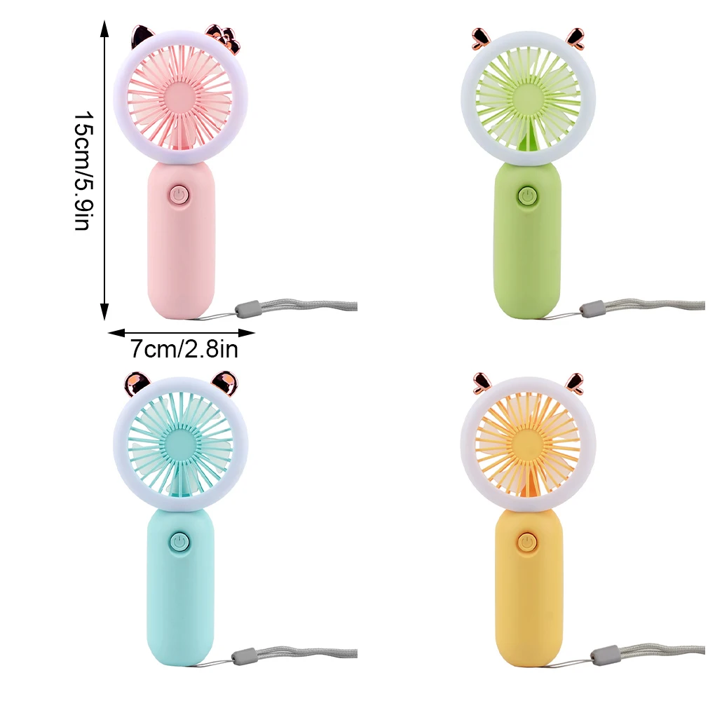 Mini ventiladores portátiles de mano de dibujos animados, ventilador pequeño silencioso para exteriores, carga USB, refrigeración, lindo ventilador portátil con luz LED nocturna, Verano