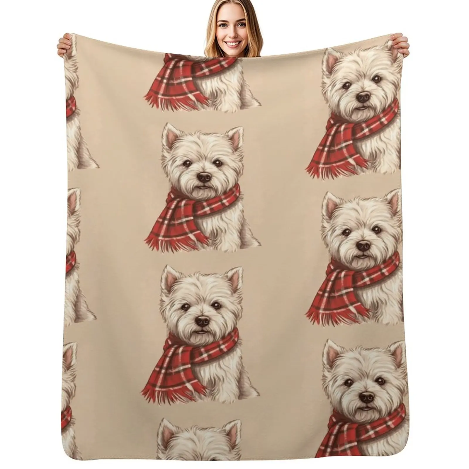 

West Highland White Terrier Westie Christmas Plaid Watercolor Throw Blanket Bed Soft heavy to sleep Decorative Sofas Blankets