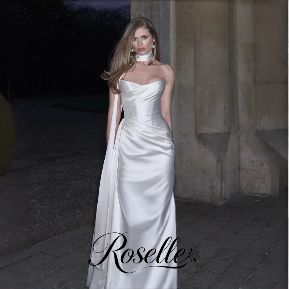 ROSELLE Elegant Simple Strapless Sleeveless Sheath Wedding Dress Pleated Open Back Sweep Train 2026 Customized Vestido De Novia
