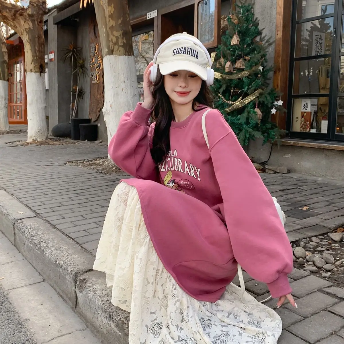 Oversized Loose Dresses Femme Casual Patchwork Lace O-neck Long Sleeve Tshirt Dress Autumn Winter Fashionable Ruffles Long Dress