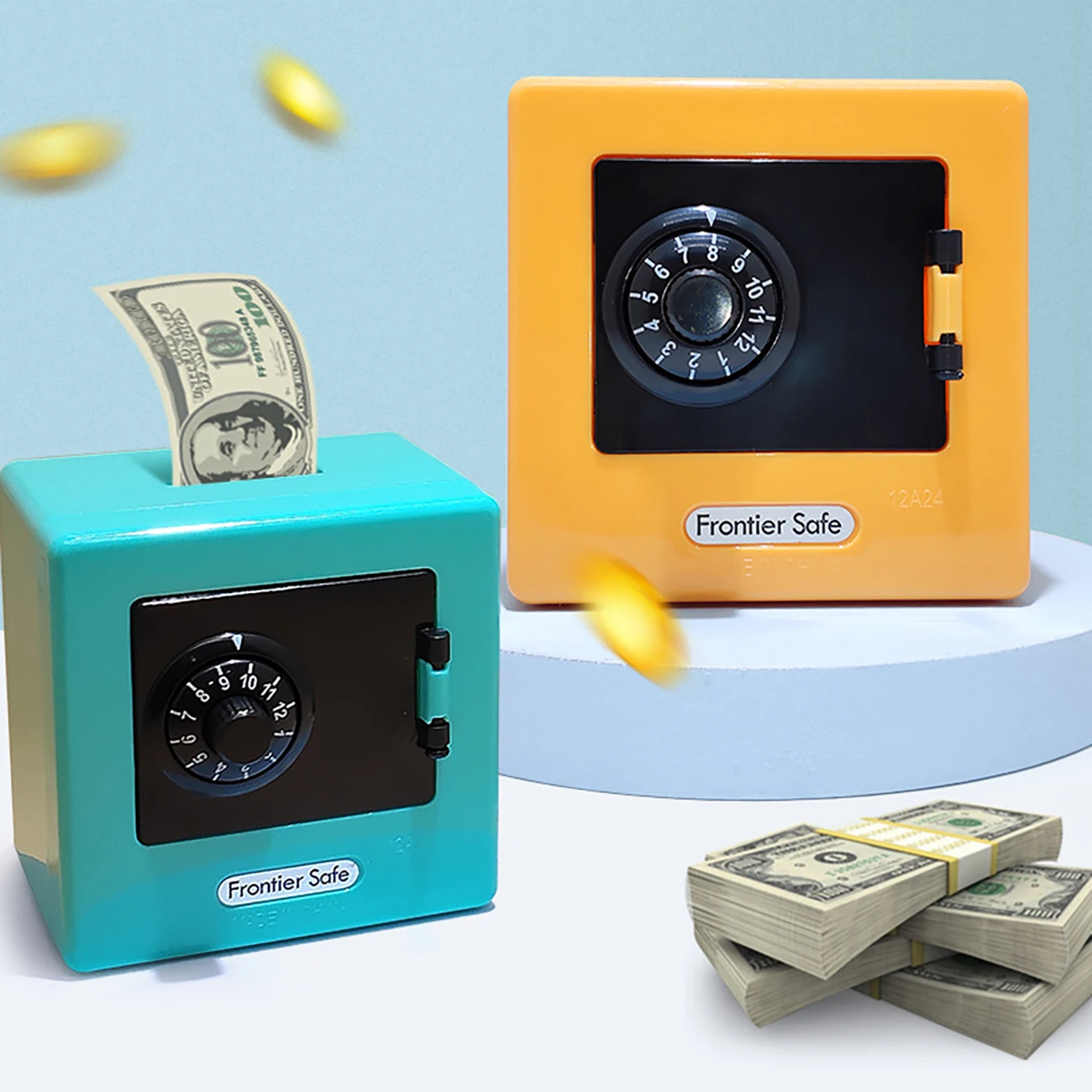 1pc Mini Atm Rotating Password Coin Bank Cash Storage Box Piggy Bank Automatic Deposit Banknote Coin Saving Birthday Gift