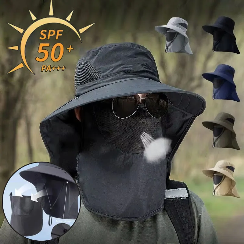 1 Pack Outdoor Sun Hat for Men with Mesh Face Cover Mosquito Proof Breathable Bucket Cap Neck Flap for Fishing Hiking Hats