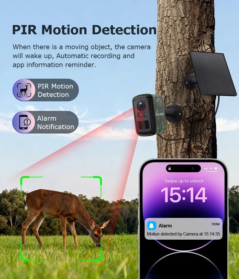 INQMEGA 5MP Mini Solar 4G Camera Outdoor Surveillance Camouflage Color WiFi Security Camera PIR Detection Auto Tracking UBox App