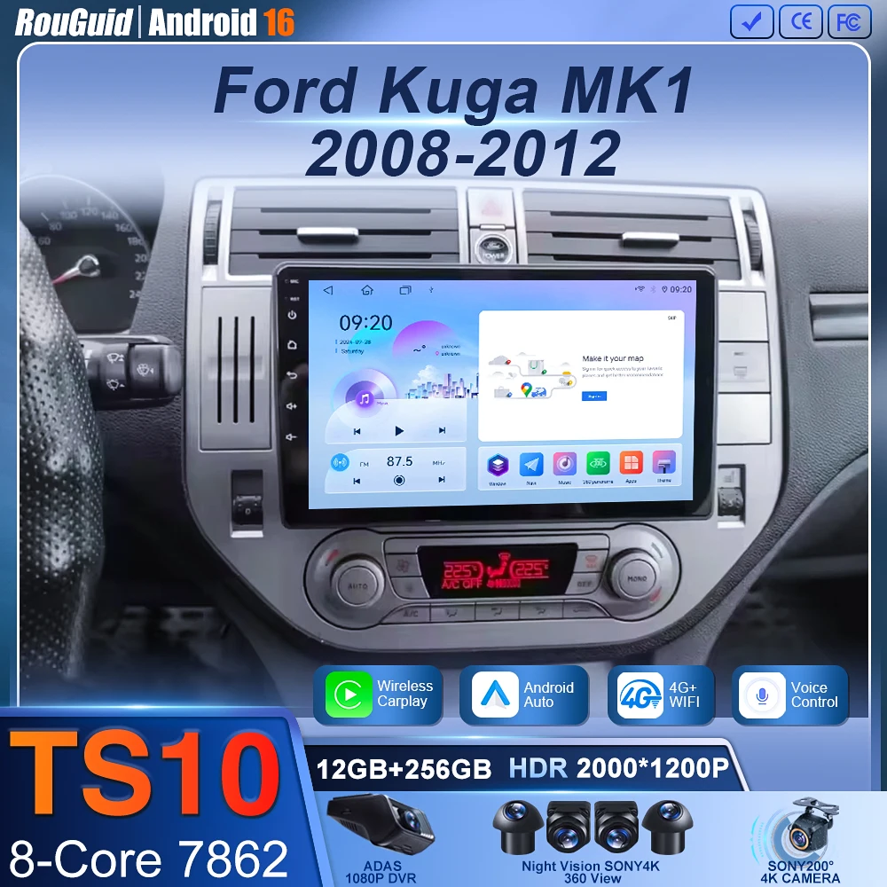 Radio para Auto con Carplay para Ford Kuga MK1 2008-2012, para Ford C-MAX CMAX 2003-2010, Navegación GPS, Android Auto, Android 16, 5G, Sin 2din, BT