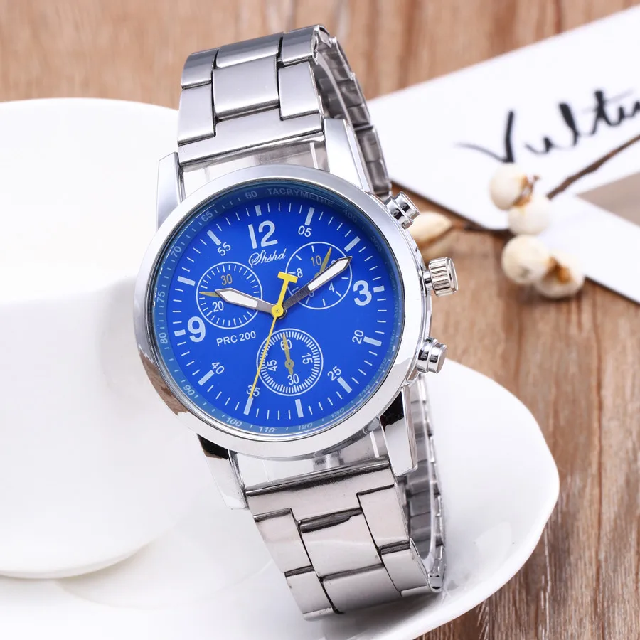 Reloj de pulsera de cuarzo para Hombre, cronógrafo informal de lujo, de acero inoxidable plateado, de negocios