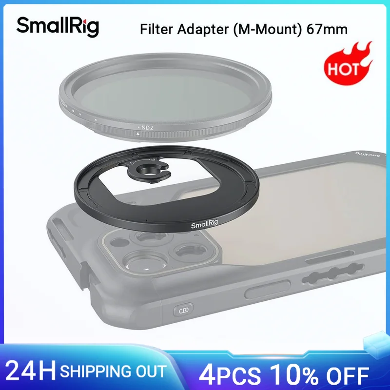 SmallRig M-Mount to 67mm Magnetic Filter Adapter,  Phone Filter Ring for SmallRig Cage for iPhone 15 & 67mm Threaded Filter 4587