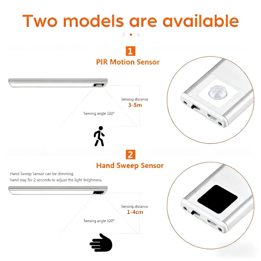 USB LED Bar Light Lamp Portable With Sensitive Hand Sweep / PIR Motion Sensor Switch Aluminum Body For Kitchen Closet Cupboard