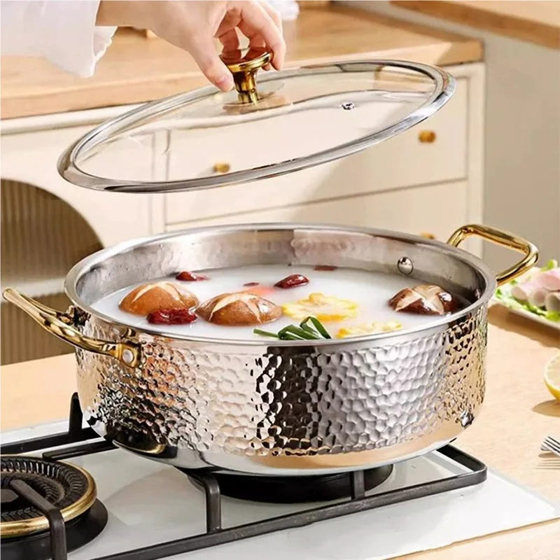 

316L stainless steel hot pot extra thick mandarin duck pot clear soup hammer pattern hot pot basin household