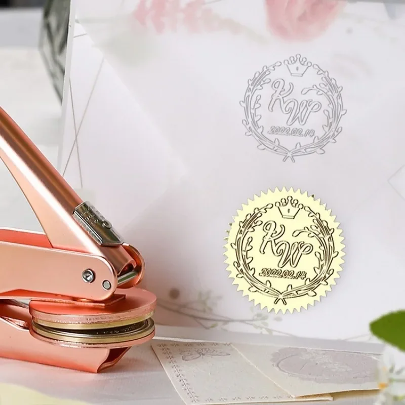 Logo Customized Embossed Stamp Emblem Embossing Machine Wedding Logo Customizition Embosser Seal Library Book Paper Stamps