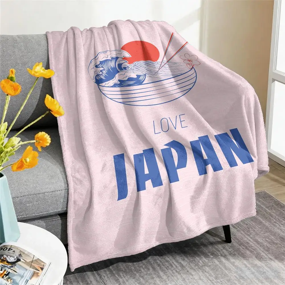 Japanese Ramen Painting Animal Throw Blanket Soft Flannel Throw Lightweight Summer Home Nap for Office Travel Sofa Bed