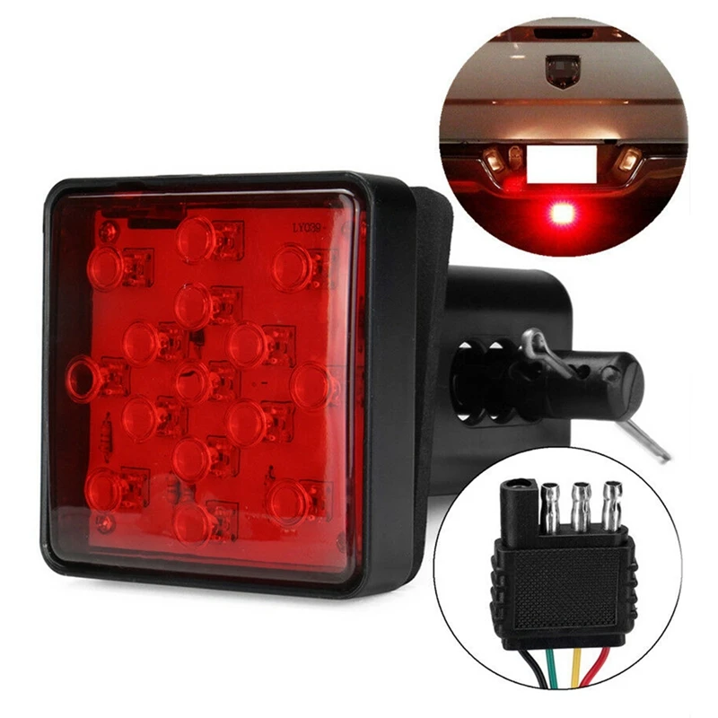 Red 15 LED 2 Inch Trailer Truck Hitch Tow Haul Receiver Cover Brake Light With Pin 12V